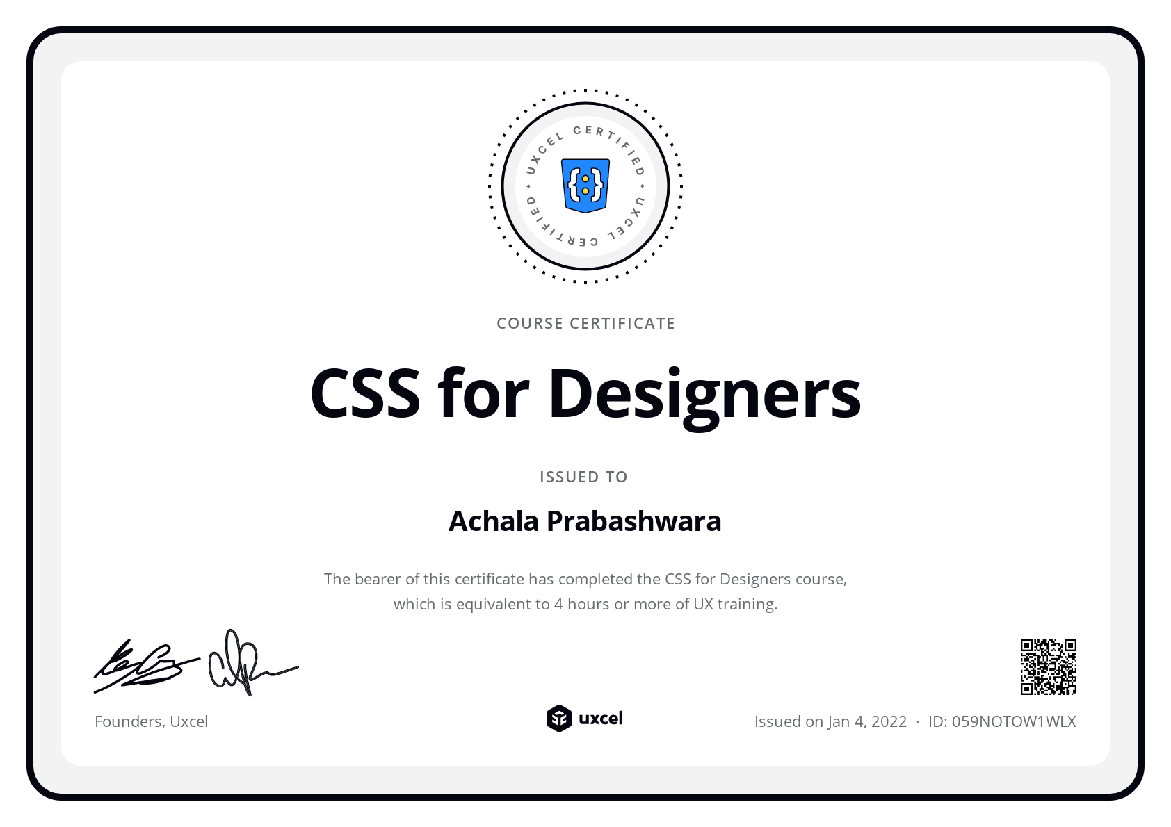 Achala Prabashwara's certificate